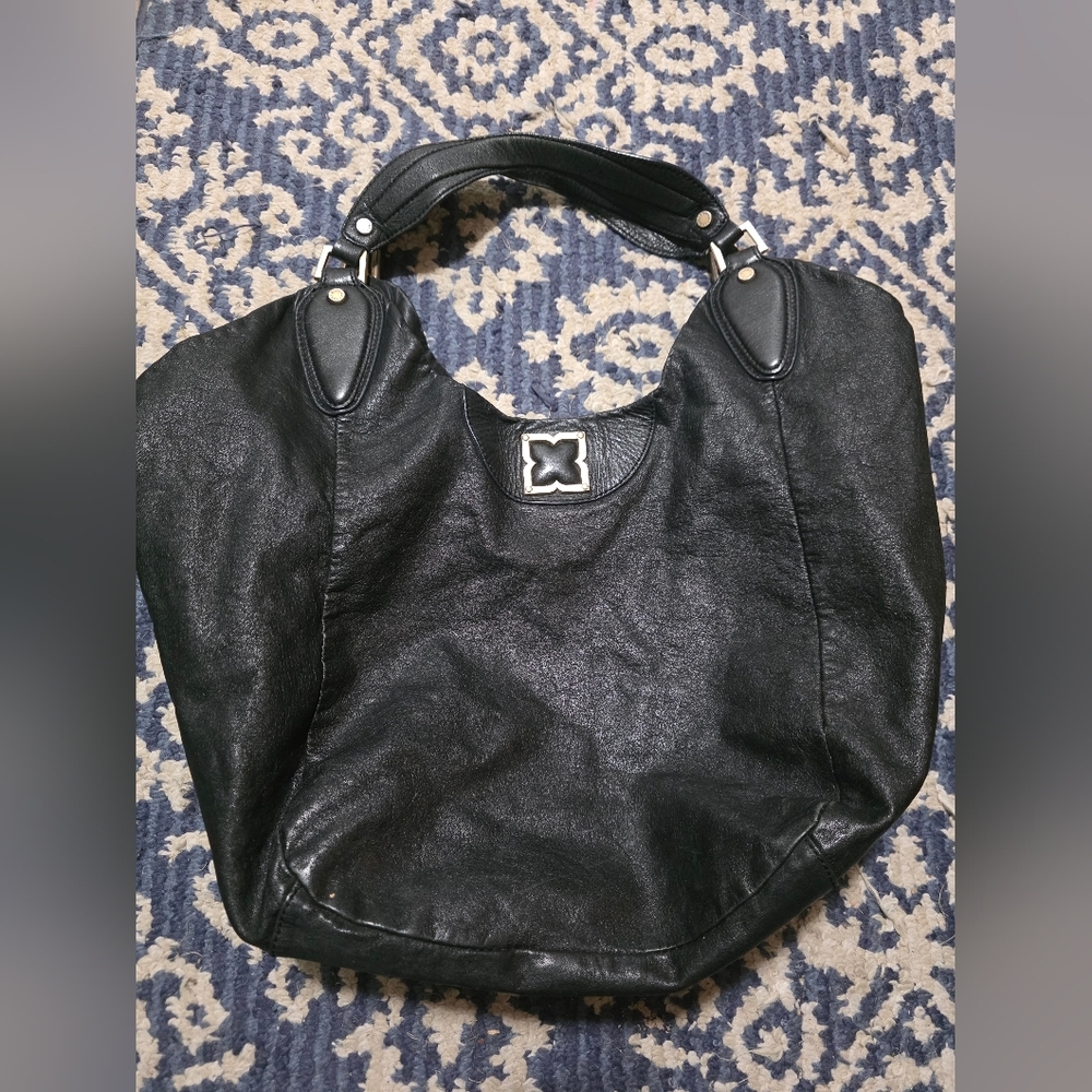 BCBG Max AZRIA BLACK hobo Slouch Boho Tote Bag Designer Large Y2k